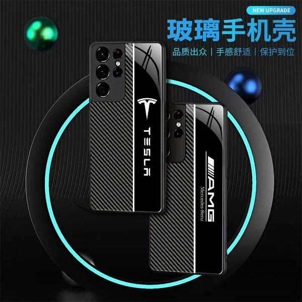 车标碳纤维纹适用三星S23Ultra手机壳 玻璃S22保护套 防摔S21plus